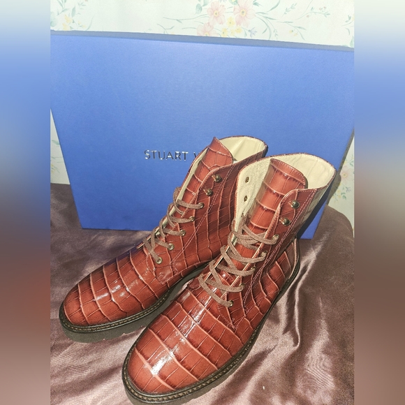 Stuart Weitzman Bootie Women's 12 Cardamom Mila Croc Leather Brand New - Picture 4 of 6